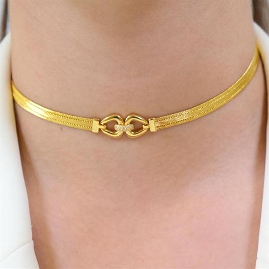 Trabzon Hasır Modern Badem Model 14 Ayar 3 Sıra Altın Kolye Sarı