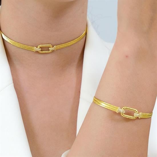 Trabzon Hasır Modern Burgu Model 14 Ayar 3 Sıra Altın Set Sarı