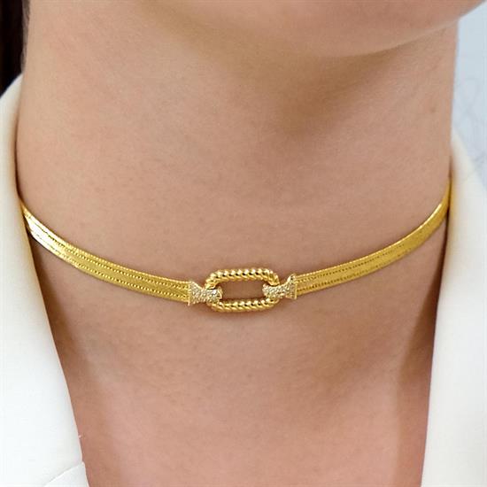 Trabzon Hasır Modern Burgu Model 14 Ayar 3 Sıra Altın Kolye Sarı