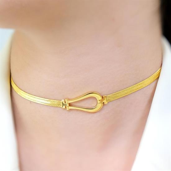 Trabzon Hasır Modern Damla Model 14 Ayar 3 Sıra Altın Kolye Sarı