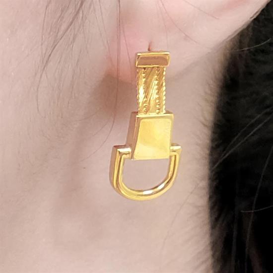 Trabzon Hasır Modern Dolunay Model 14 Ayar 3 Sıra Altın Küpe Sarı