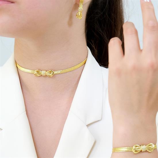 Trabzon Hasır Modern Fiyonk Model 14 Ayar 3 Sıra Altın Set Sarı