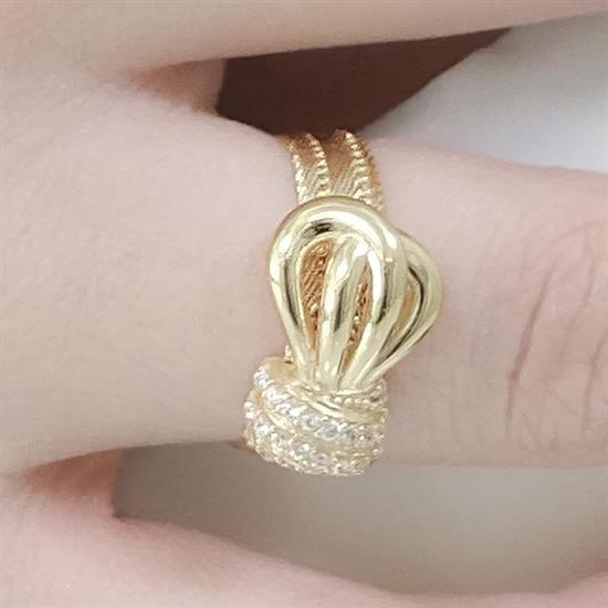 Trabzon Hasır Modern Fiyonk Model 14 Ayar 3 Sıra Altın Yüzük Yeşil