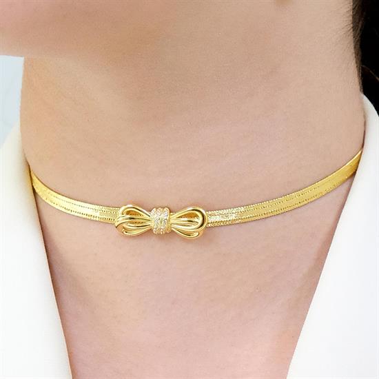 Trabzon Hasır Modern Fiyonk Model 14 Ayar 3 Sıra Altın Kolye Sarı