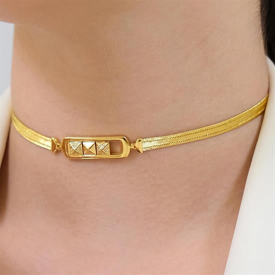 Trabzon Hasır Modern Hareketli Küp Model 14 Ayar 3 Sıra Altın Kolye Sarı