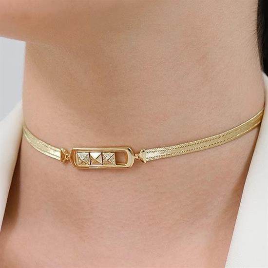 Trabzon Hasır Modern Hareketli Küp Model 14 Ayar 3 Sıra Altın Kolye Yeşil