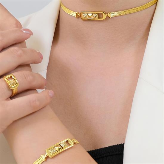 Trabzon Hasır Modern Hareketli Küp Model 14 Ayar 3 Sıra Altın Set Sarı