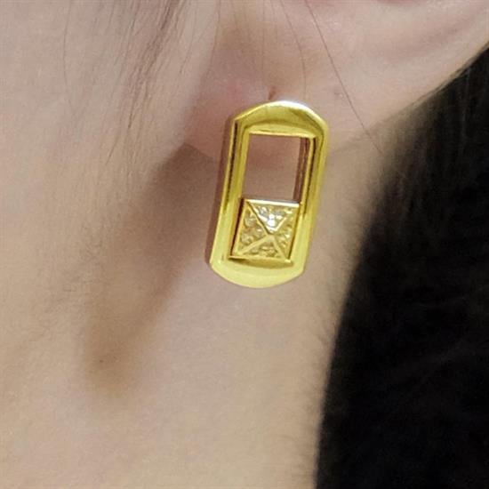 Trabzon Hasır Modern Hareketli Küp Model 14 Ayar 3 Sıra Altın Küpe Sarı