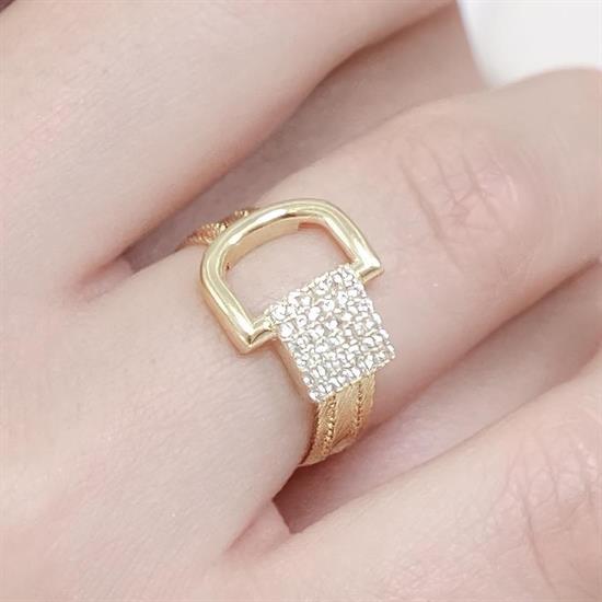 Trabzon Hasır Modern Kemer Model 14 Ayar 3 Sıra Altın Yüzük Yeşil