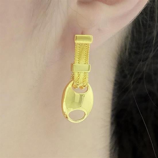 Trabzon Hasır Modern Montta Model 14 Ayar 3 Sıra Altın Küpe Sarı