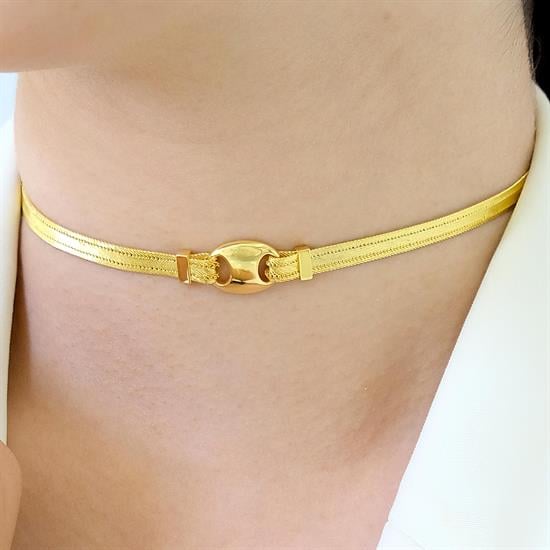 Trabzon Hasır Modern Montta Model 14 Ayar 3 Sıra Altın Kolye Sarı