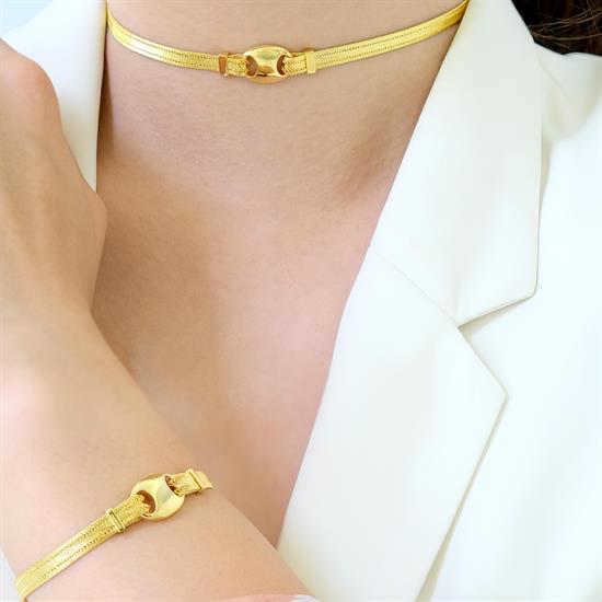 Trabzon Hasır Modern Montta Model 14 Ayar 3 Sıra Altın Kolye Sarı