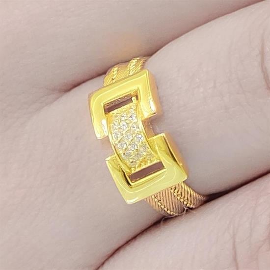 Trabzon Hasır Modern Taşlı 14 Ayar 3 Sıra Altın Set Sarı