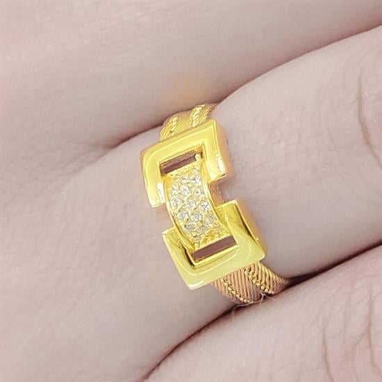 Trabzon Hasır Modern Taşlı 14 Ayar 3 Sıra Altın Yüzük Sarı