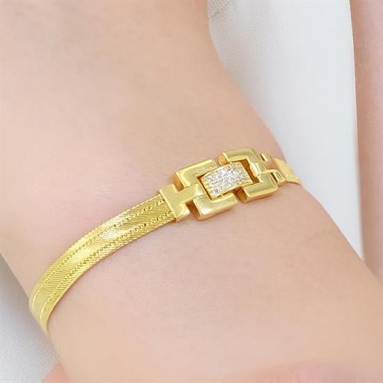 Trabzon Hasır Modern Taşlı 14 Ayar 3 Sıra Altın Bileklik Sarı