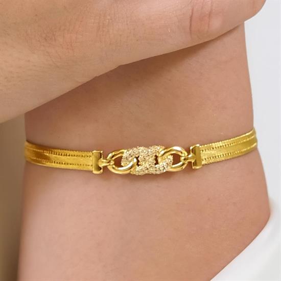 Trabzon Hasır Modern Taşlı Gurmet Model 14 Ayar 3 Sıra Altın Bileklik Sarı