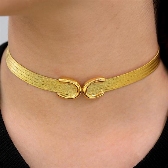 Trabzon Hasır Modern Taşsız Felix Model 14 Ayar 5 Sıra Altın Kolye Sarı