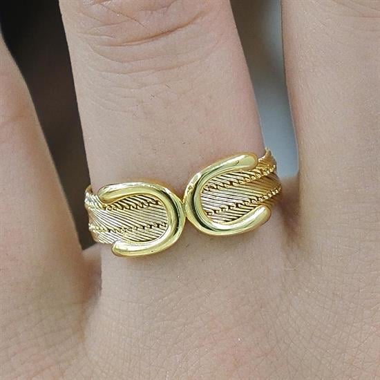 Trabzon Hasır Modern Taşsız Felix Model 14 Ayar 3 Sıra Altın Yüzük Sarı