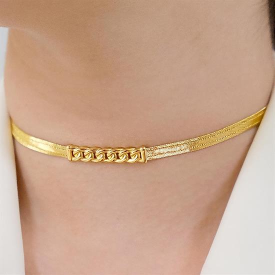 Trabzon Hasır Modern Taşsız Gurmet Model 14 Ayar 3 Sıra Altın Kolye Sarı