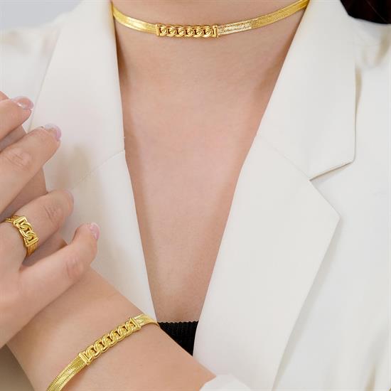 Trabzon Hasır Modern Taşsız Gurmet Model 14 Ayar 3 Sıra Altın Set Sarı