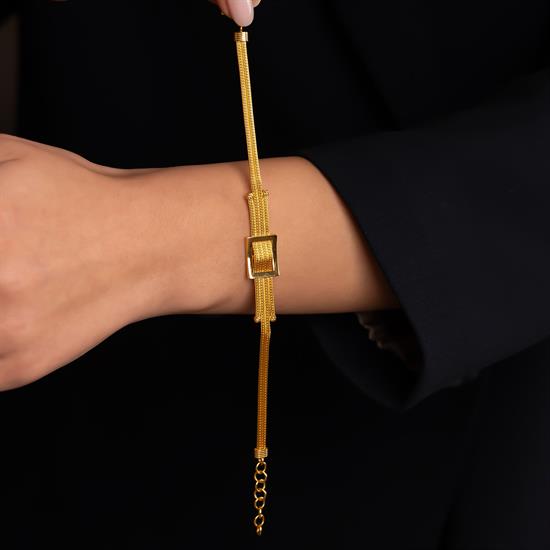 Trabzon Hasır Toka  Bileklik 14 Ayar Altın