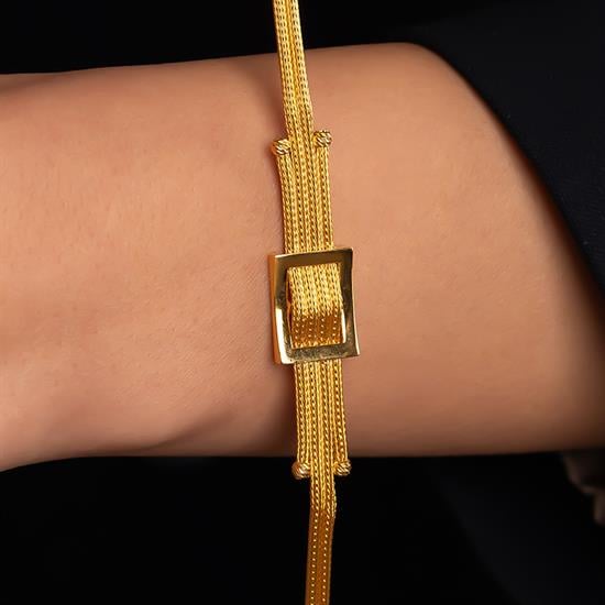 Trabzon Hasır Toka  Bileklik 14 Ayar Altın