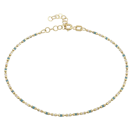 Turkuaz Beyaz Mineli 14 Ayar Altın Bileklik