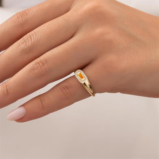 Turuncu Renkli Taşlı 14 Ayar Altın Yüzük