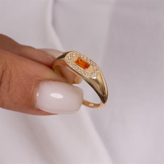 Turuncu Renkli Taşlı 14 Ayar Altın Yüzük