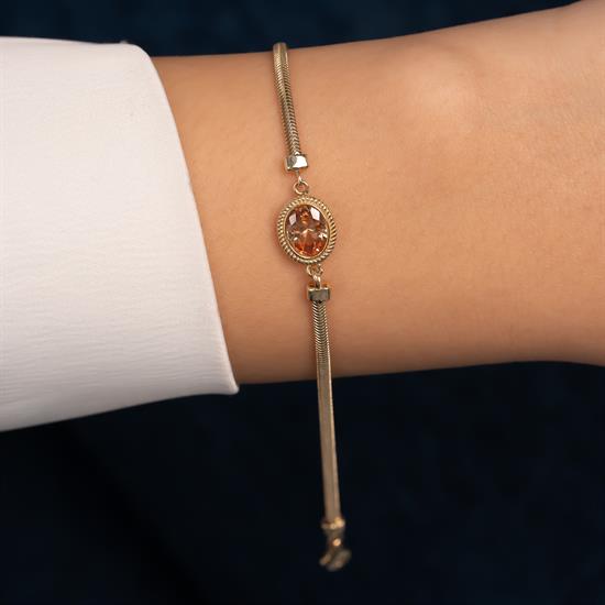 Turuncu Taşlı 14 Ayar Altın Bileklik