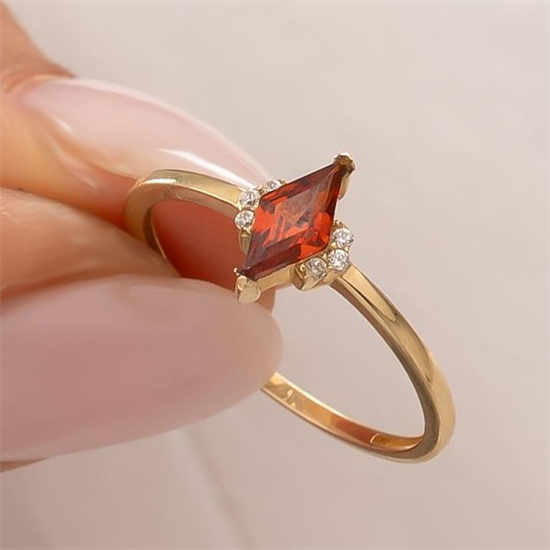 Turuncu Taşlı Yüzük 14 Ayar Altın