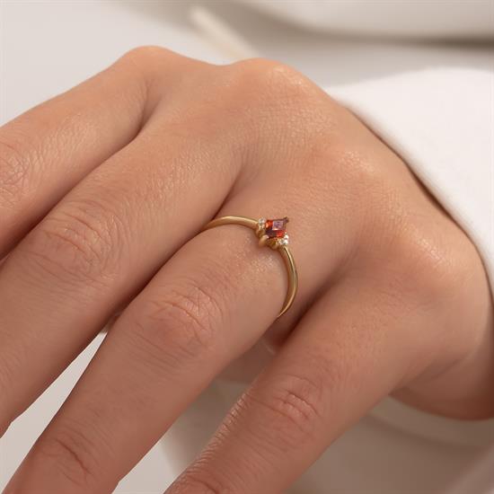 Turuncu Taşlı Yüzük 14 Ayar Altın