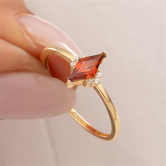 Turuncu Taşlı 14 Ayar Altın Yüzük