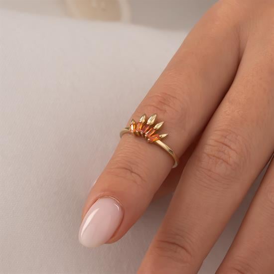 Turuncu Taşlı 14 Ayar Altın Yüzük