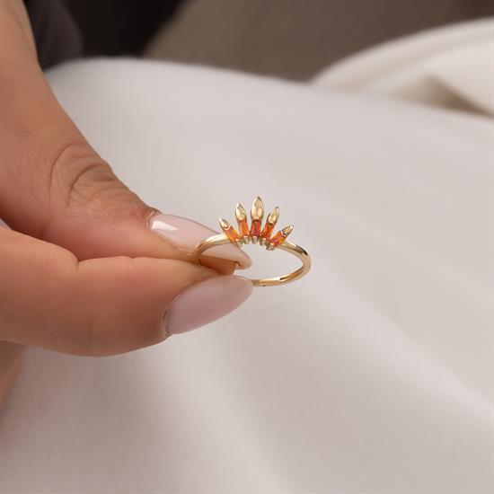 Turuncu Taşlı 14 Ayar Altın Yüzük