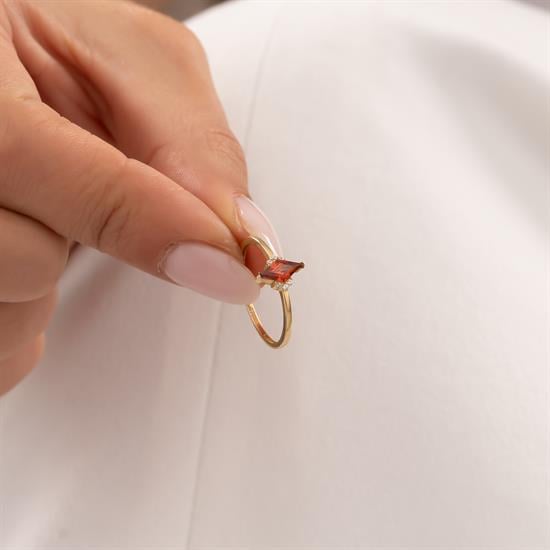 Turuncu Taşlı Yüzük 14 Ayar Altın