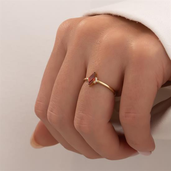 Turuncu Taşlı 14 Ayar Altın Yüzük