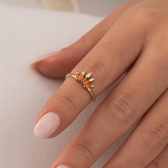 Turuncu Taşlı 14 Ayar Altın Yüzük