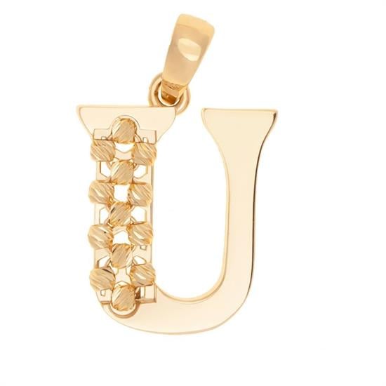 U Harfi Dorika Toplu 14 Ayar Altın Kolye Ucu