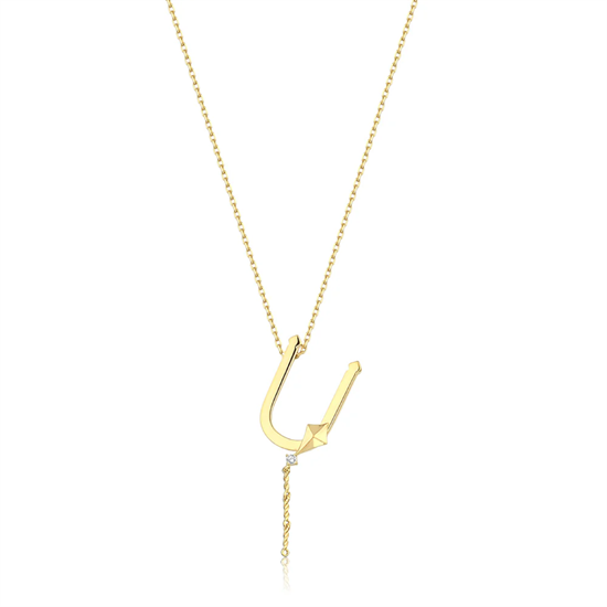 Ü Harfi Sallantılı Harfli 14 Ayar Altın Kolye