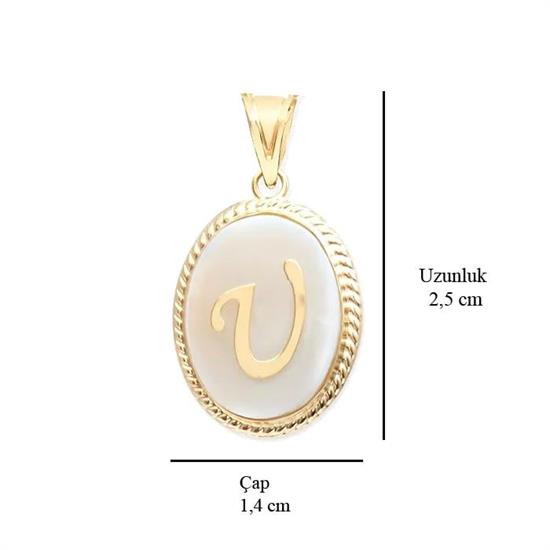 U Harfi Sedefli 14 Ayar Altın Kolye Ucu