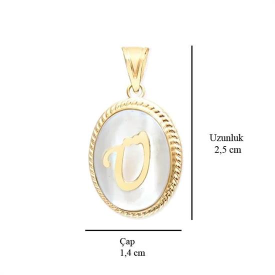 Ü Harfi Sedefli 14 Ayar Altın Kolye Ucu