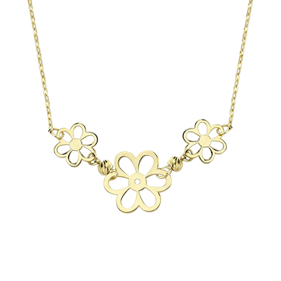 Üç Çiçekli Minimal 14 Ayar Altın Kolye