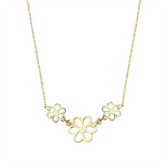 Üç Çiçekli Minimal 14 Ayar Altın Kolye