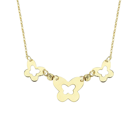 Üç Kelebekli Minimal 14 Ayar Altın Kolye