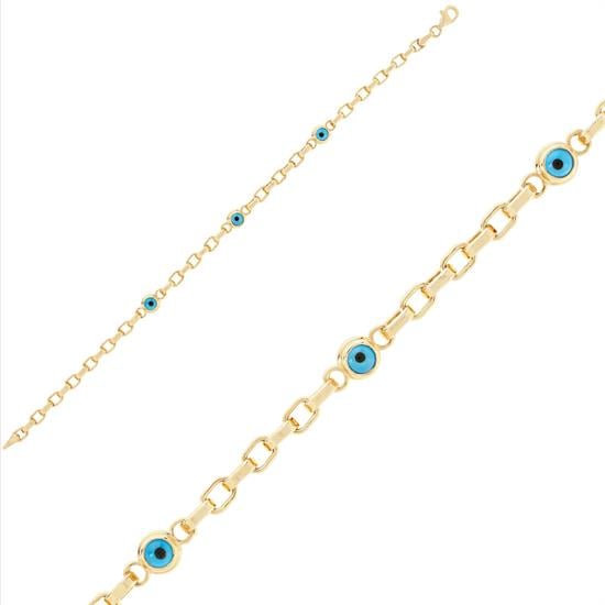 Üç Nazar Boncuklu Doç Model 14 Ayar Altın Bileklik