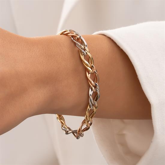 Üç Renkli Taşsız Sarmal 14 Ayar Altın Bileklik