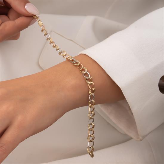 Üç Renkli Hallow 14 Ayar Altın Bileklik