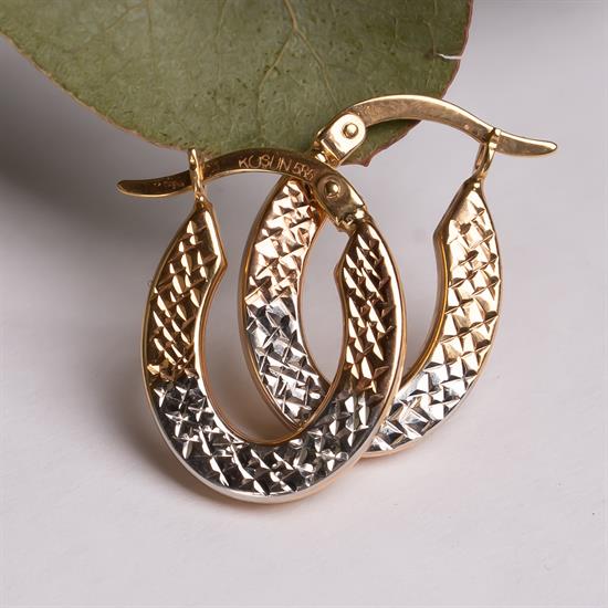 Üç Renkli Desenli Küpe 14 Ayar Altın