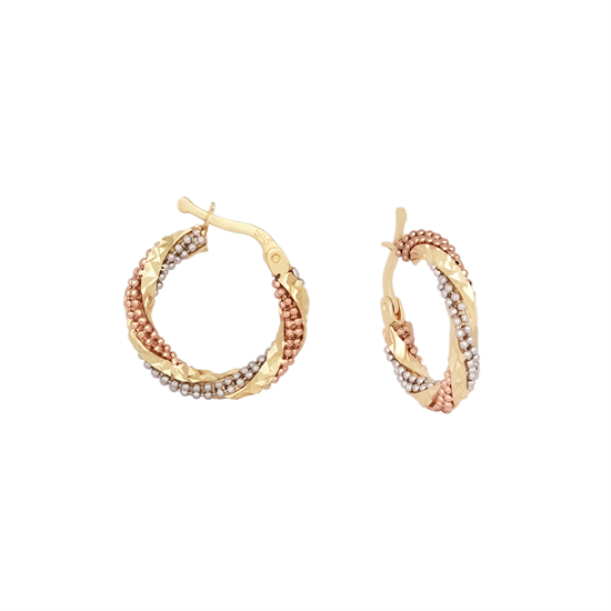 Üç Renkli Halka Küpe 14 Ayar Altın